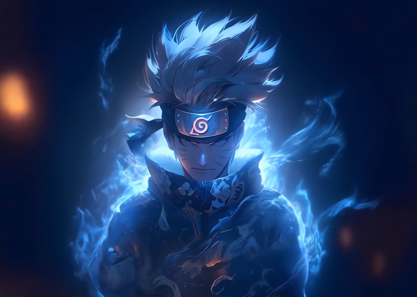 Personnage Kakashi avec aura bleu d'écran nouvelle génération interactive en 3D et 4K